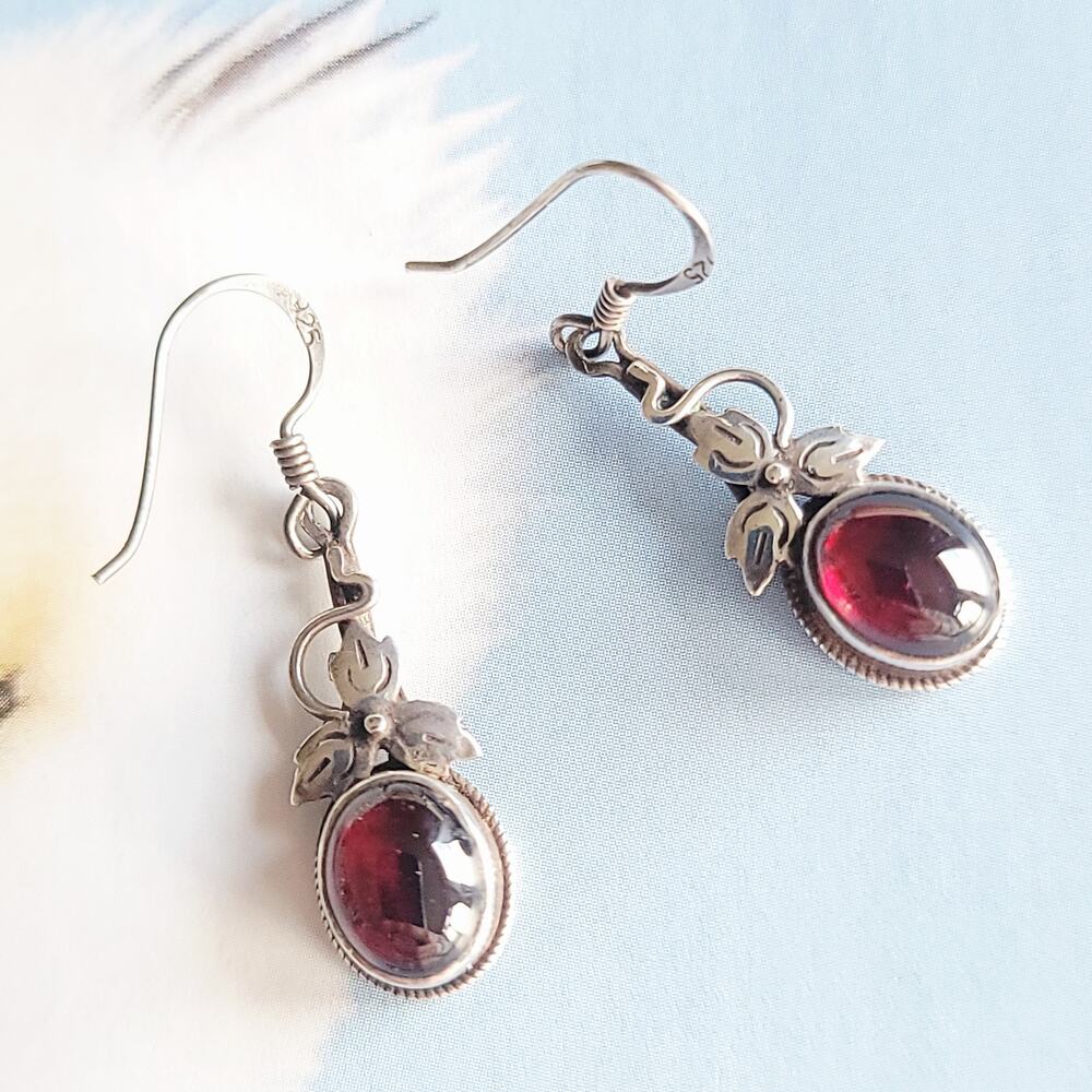 Sterling Silver Ivy + Garnet Drop Earrings - Picture 6 of 6